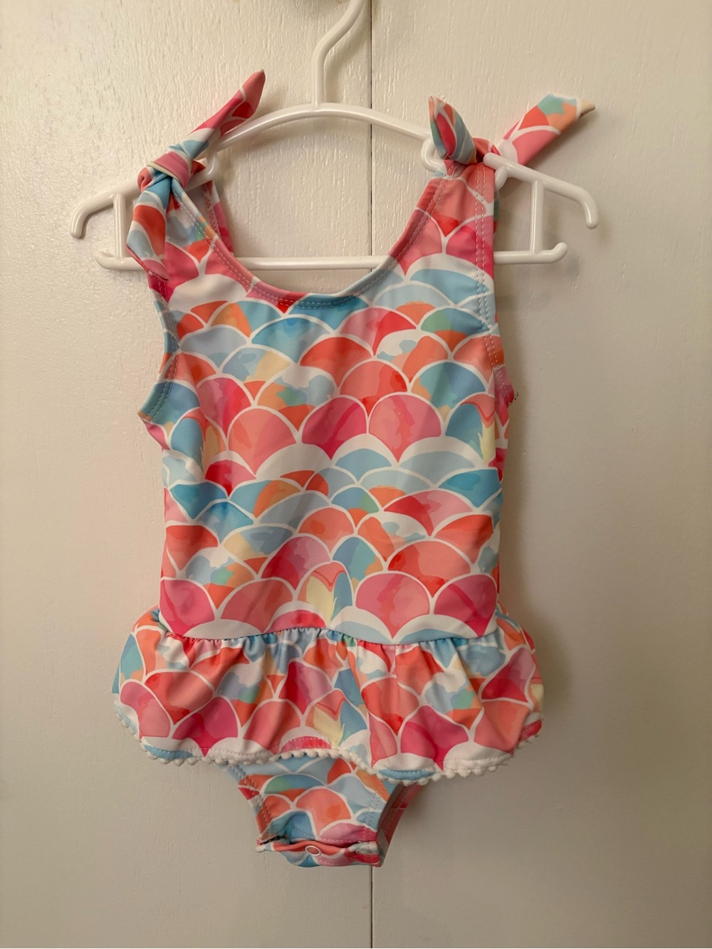 Snapper Rock Girls Coral Pink Aqua Mermaid-Scale One-Piece Swimsuit with Ruffle